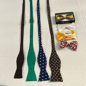 Bow Ties Bundle of 8, Brown, Green, Stars& Stripes, Santa Hats, Mardi Gras, etc
